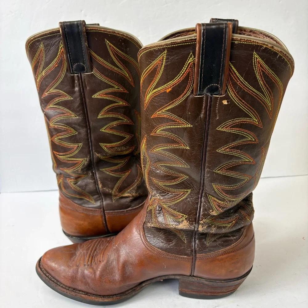Vintage 1970s 1980s Nocona Cowboy Boots Brown Mens Size 9E 4782